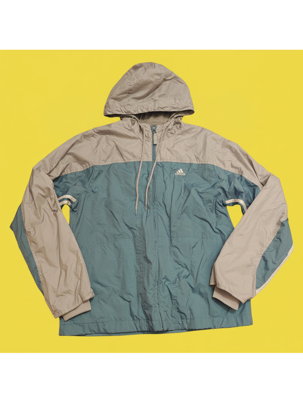 Adidas Y2K Men's Medium Hooded Windbreaker Jacket in Blue and Grey full zip